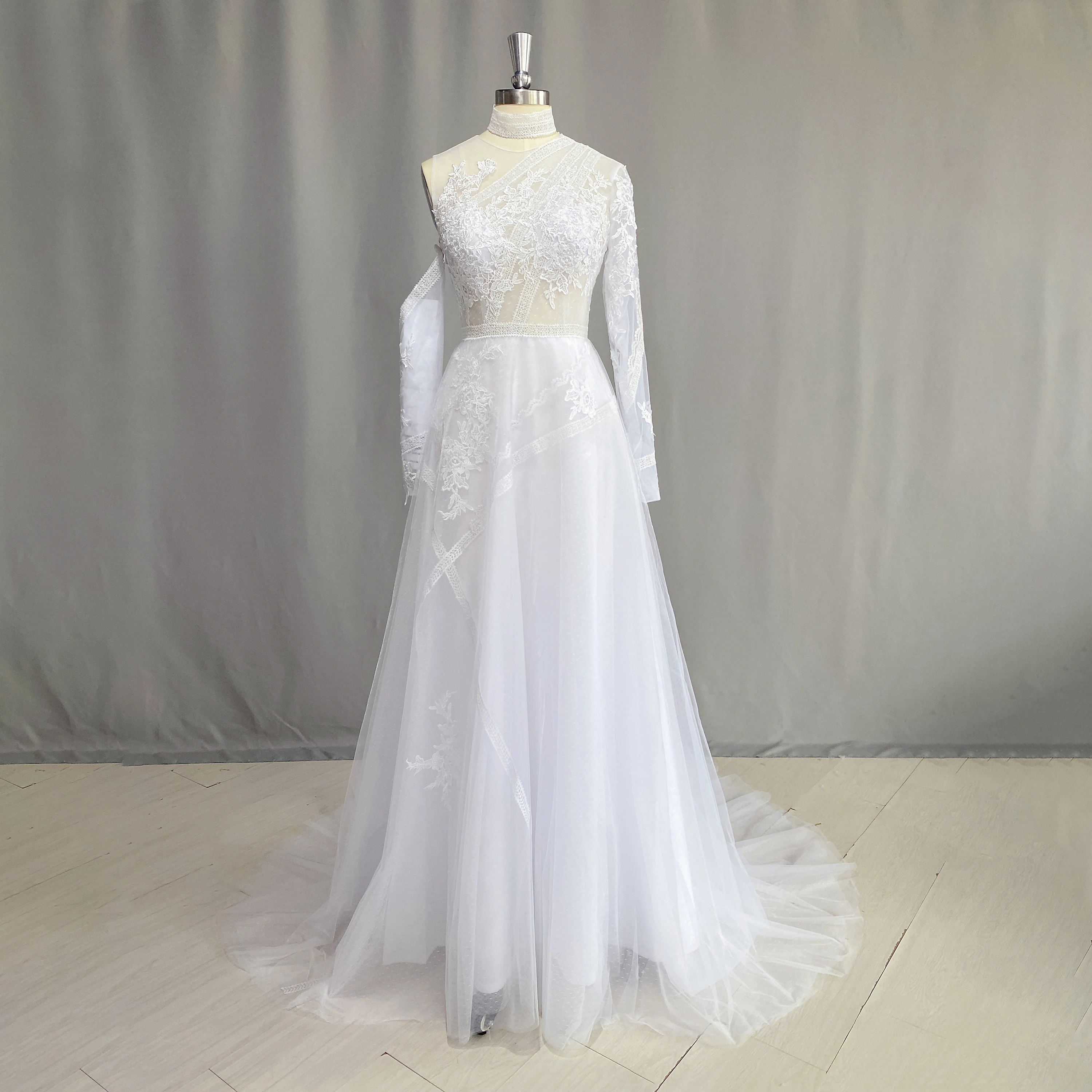 Купи DIDEYTTAWL Real Photo Wedding Gown for Bride 2023 New Lace Vestido De Noiva Special Necklace Bodice Long Sleeve Bride Dress Robe за 5,036 рублей в магазине AliExpress