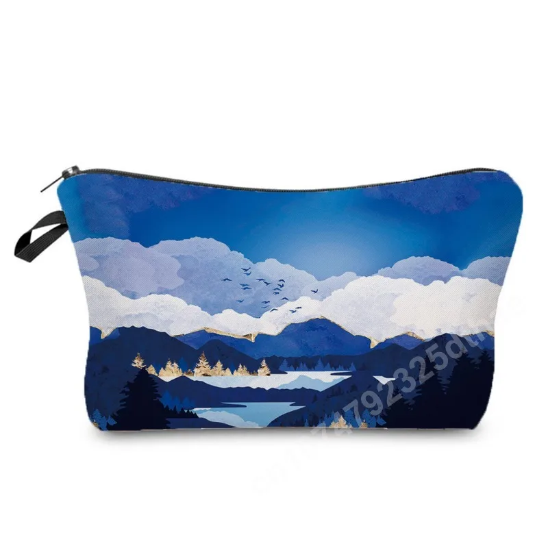 

Landscape Women Cosmetic Case, Canvas Zipper Kawaii Travel Organizer Makeup Bags for Lady Portable Design,Canvas Shaver Kit Bag