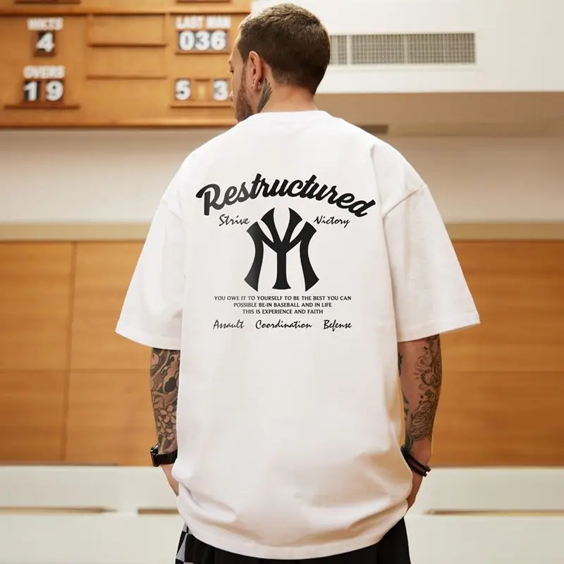 

Men's Oversized T-Shirt Summer 100% Cotton Letter Brand Pattern Print Tee Street Fashion Loose Style T-Shirt Short Sleeve