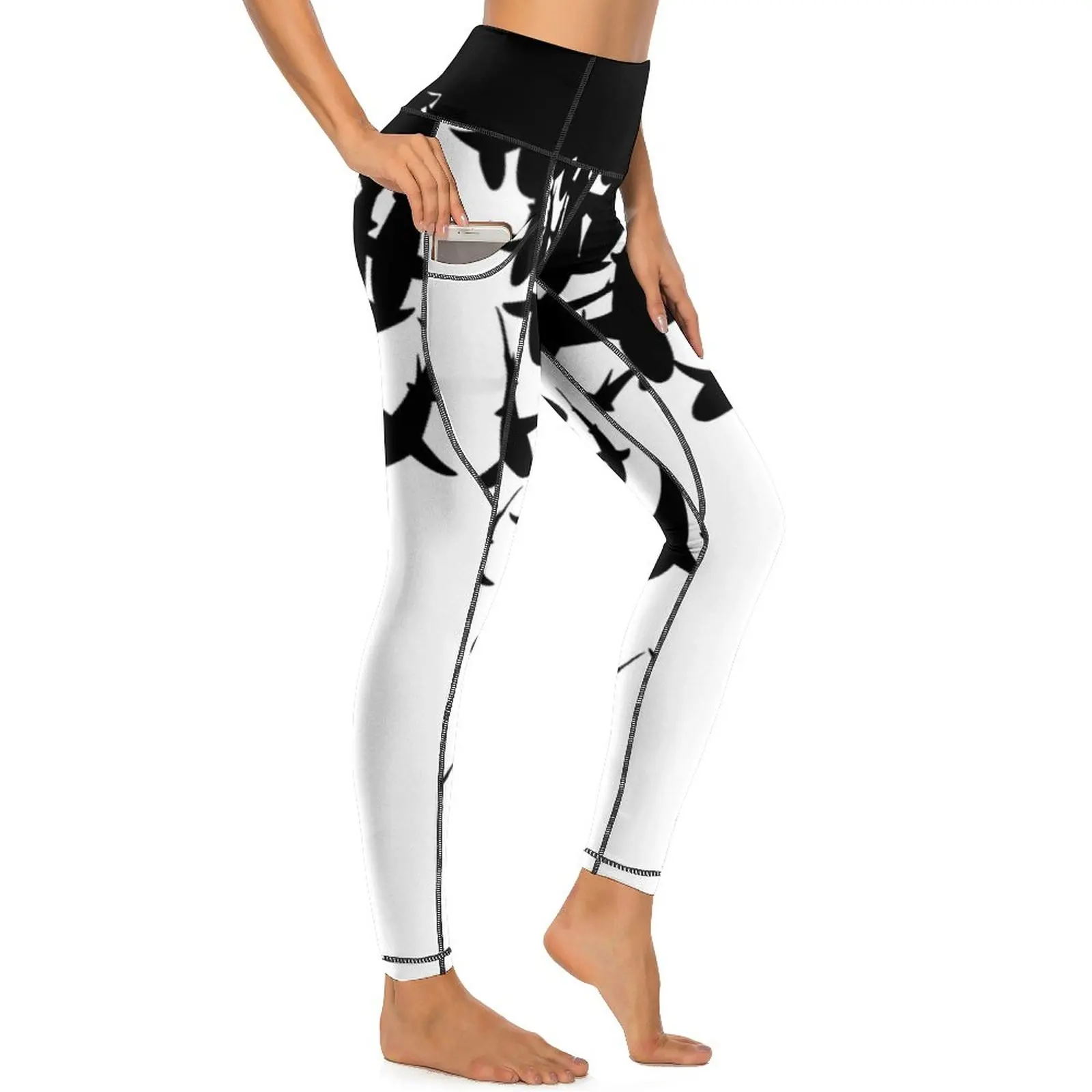 

Great Black Shark Leggings Sharks Art Print Gym Yoga Pants Female High Waist Sweet Leggins Sexy Quick-Dry Design Sports Tights