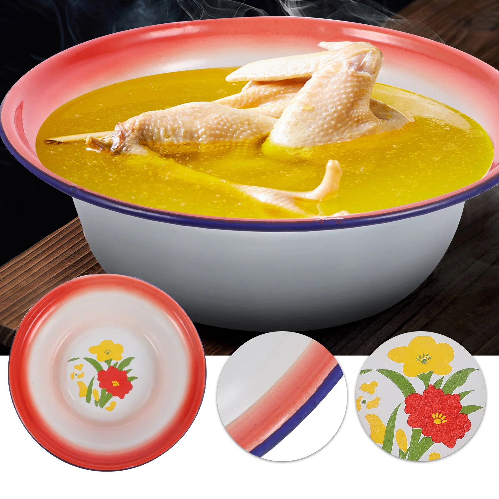 

5pcs Enamel Vintage Dinner Bowls Household Bowl Salad Mixing Bowl for Ramen Soup Noodle