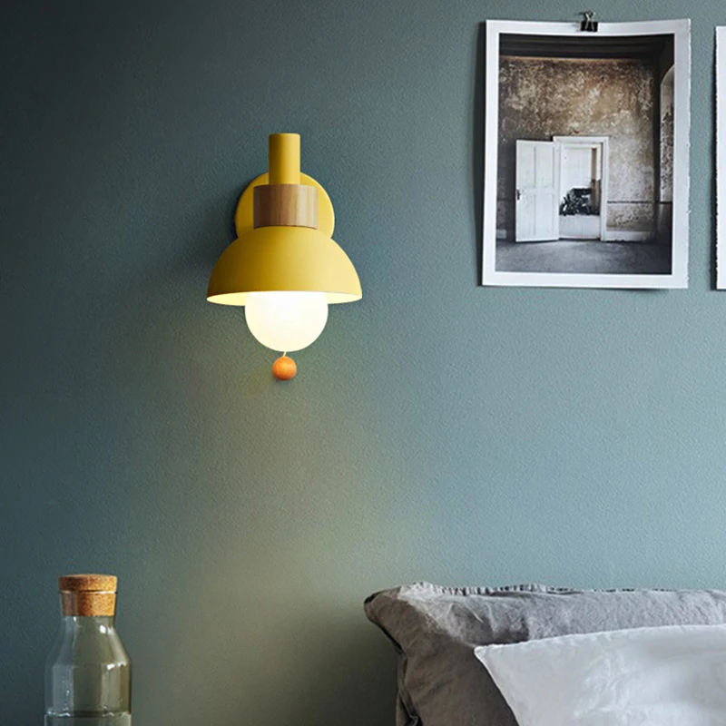 bedside led wall lamp with switch nordic modern e27 wood sconce lights indoor lighting home decor bedroom living room kitchen free global shipping