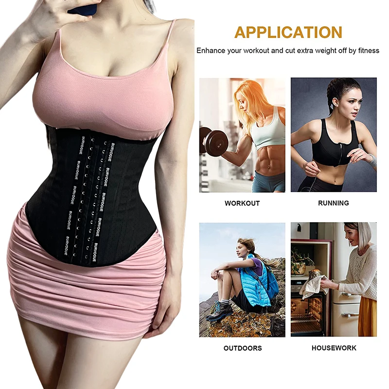 Burvogue U-shaping Waist Trainer Women Corsets Colombian Girdles 17steel Bones Latex Waist Trimmer Slim Hourglass Body Shaper
