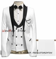 suit for men wedding groom tuxedo point lapel double breasted vest blazer pants formal party dress jacket costume homme