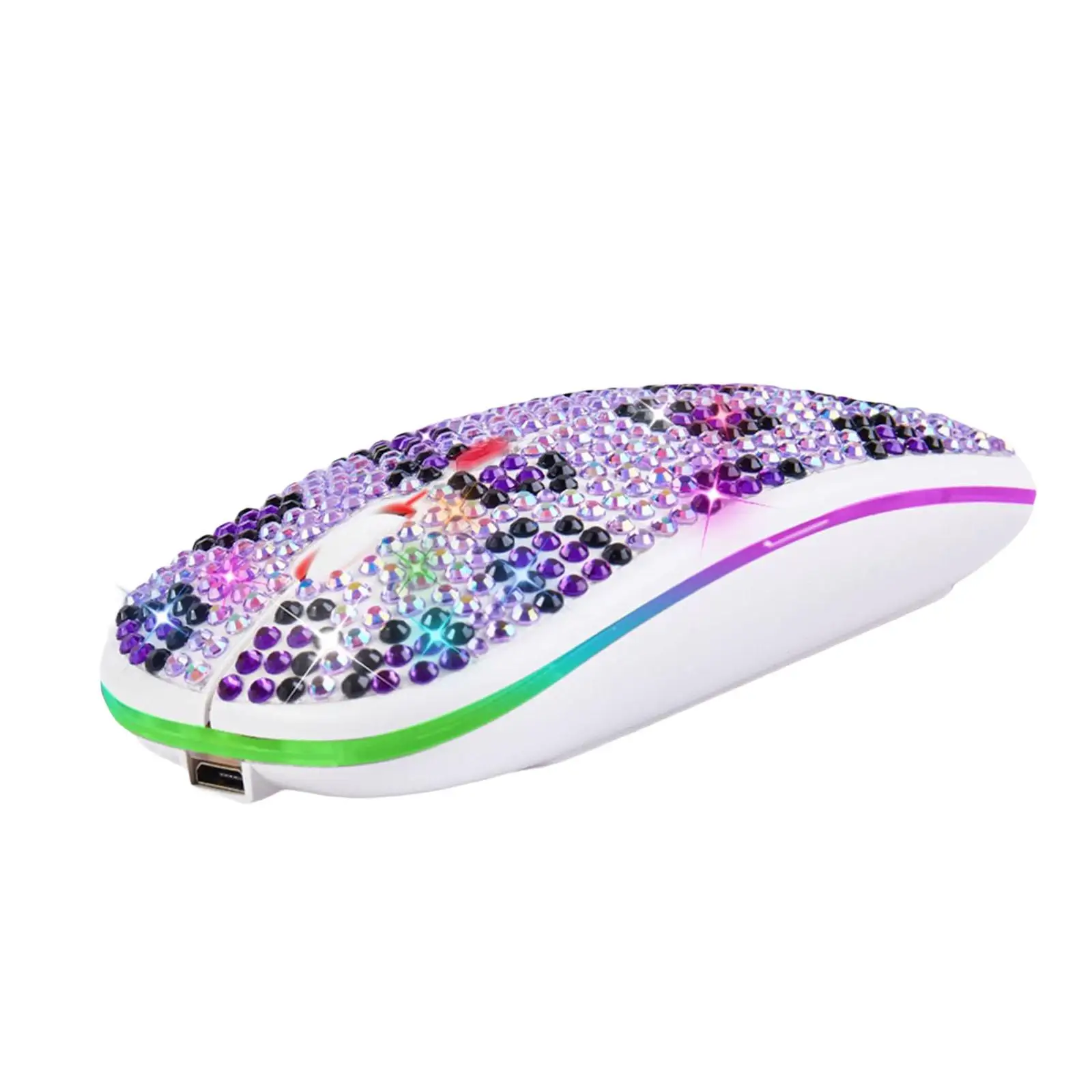 

Mouse Crystal Rhinestone 1600DPI with USB Receiver Rechargeable LED RGB 3 Adjustable DPI Levels Portable Desktop Computer
