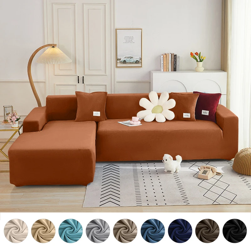

Velvet Fabric Sofa Cover L Shape Sofa Case Elastic Sectional Couch Cover Armchair Sofa Case For Living Room 1/2/3/4 Seat