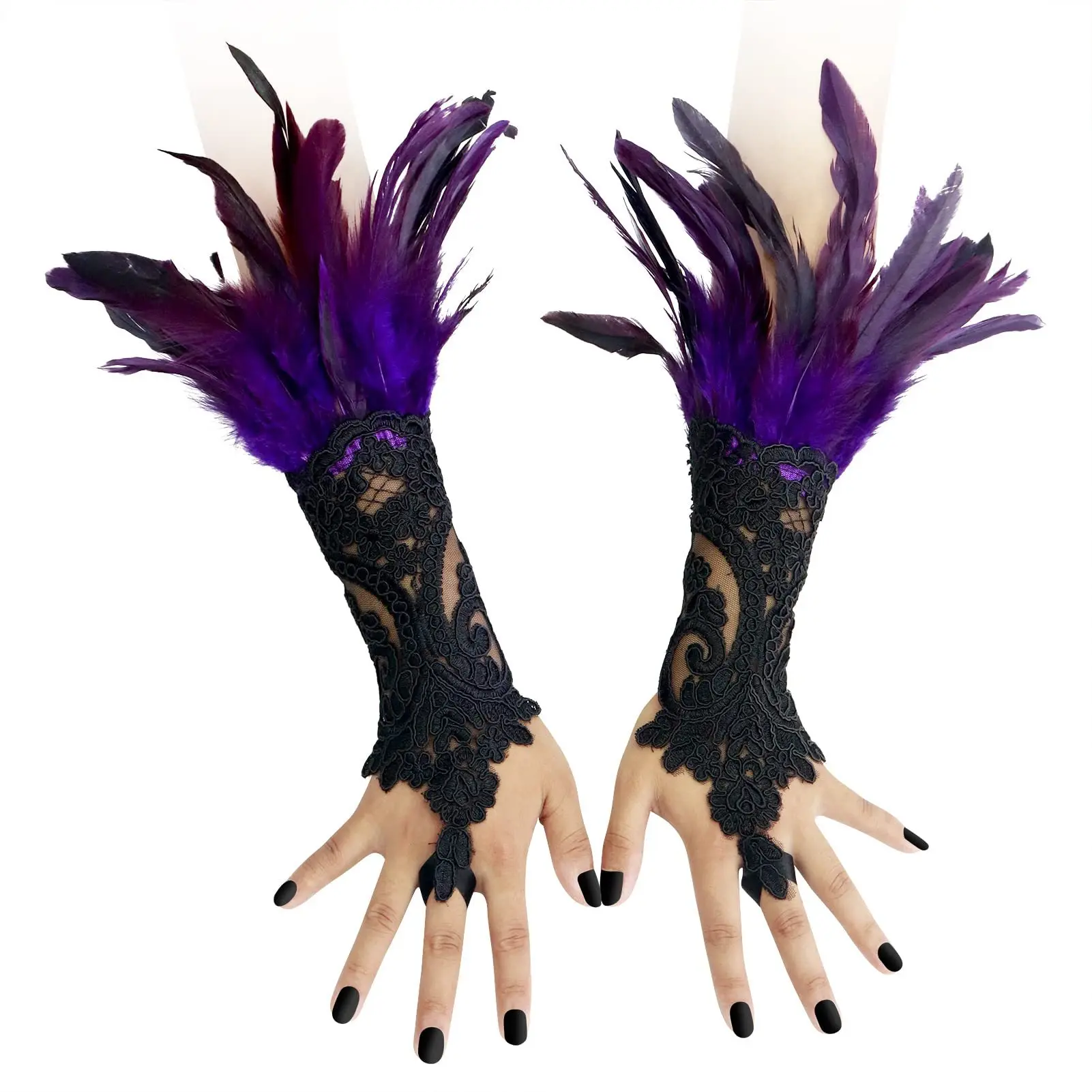 

New Feather Cuffs Women Real Fur Cuff Sleeve Wrist Ostrich Feather Bracelet Gloves Arm Warmers Halloween Wristband Cosplay Props