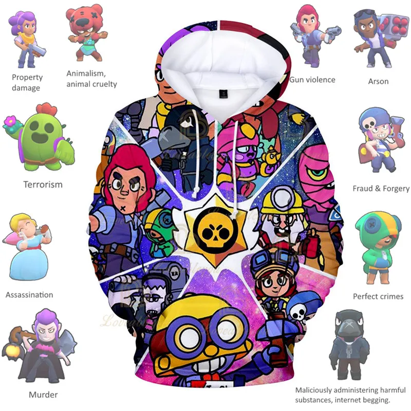 

ALL CHARACTER Browlingss Boys Girls 3D Hoodie Sweatshirt Stars, Kids Shoot Game Cute Cartoon Clothing Birthday Gift
