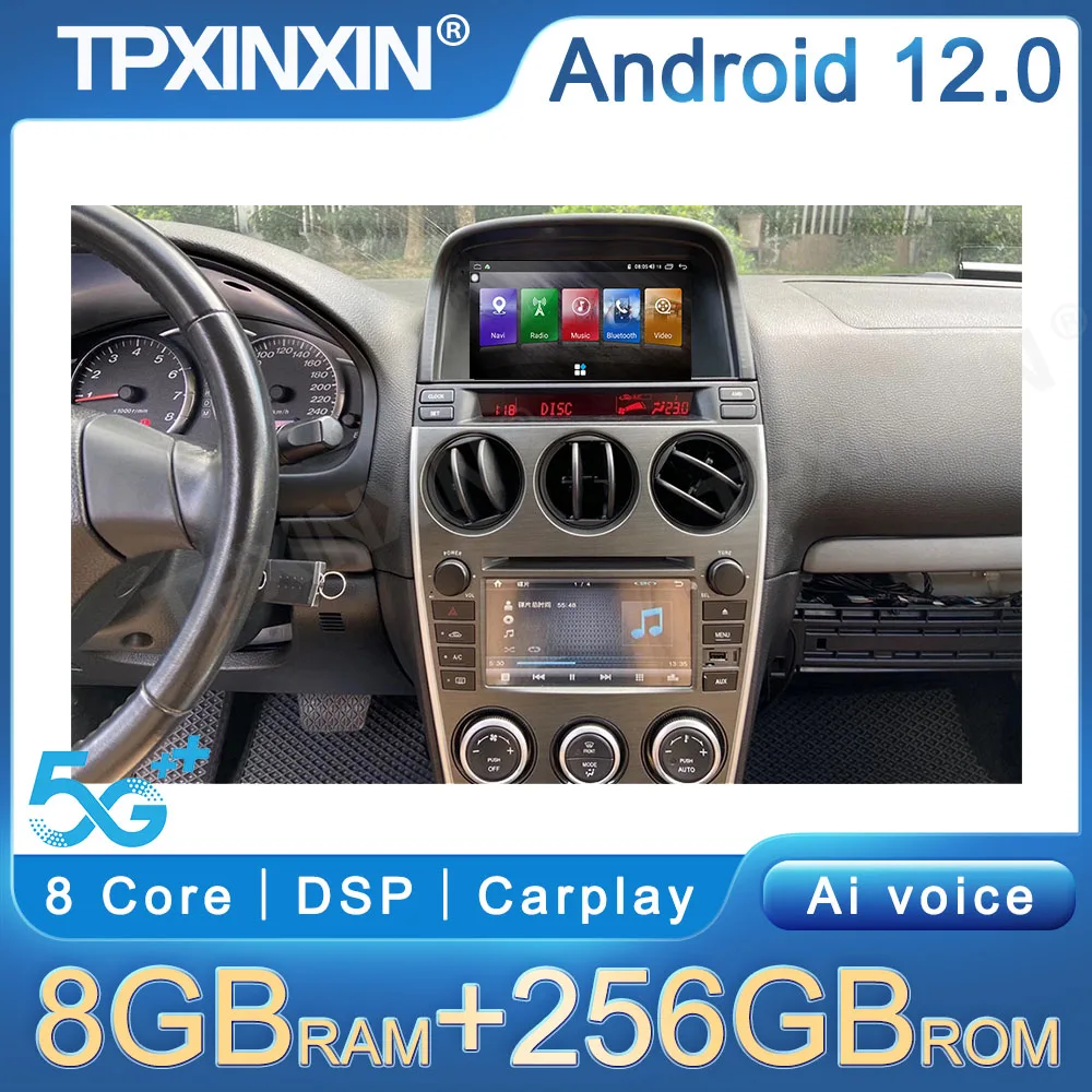 

Автомагнитола для Mazda 6, Android 12, 8 +, 256 ГГц, GPS-навигация, мультимедийный плеер, головное устройство, магнитофон, беспроводной Carplay