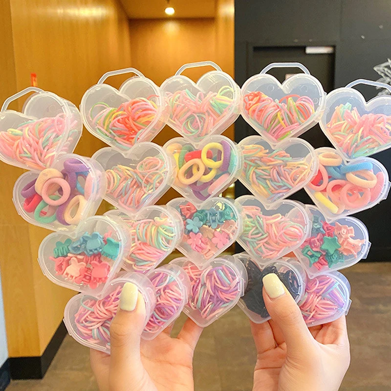 

Girls Elastic Ring Rubber Bands Heart-Boxed Hair Bands Braiding Accessories Colorful Mini Hair Tie Rope DIY Styling Tools