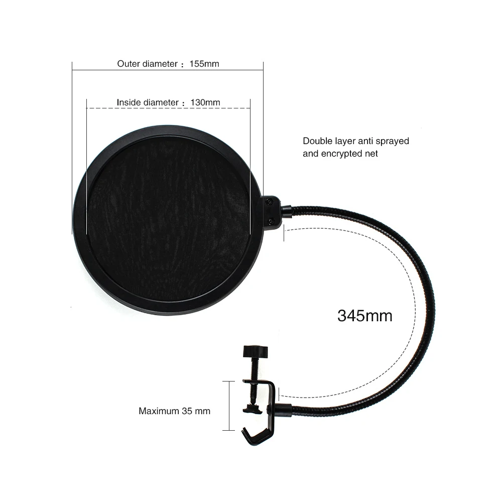 Professional Microphone Pop Filter Bilayer Shield Recording Durable Double Layer Studio Clamp Microphone Windscreen Accessories images - 6