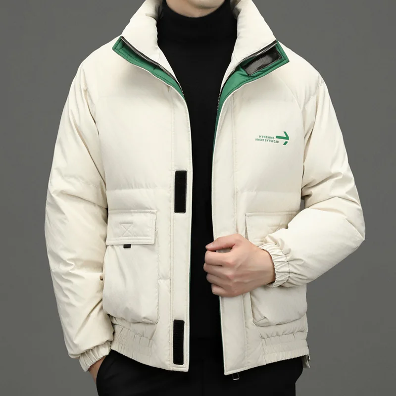 Men Stand Collar Down Jacket Casual White Eiderdown Thick Warm Coat Winter 2022 Korean Fashion Versatile High End Down Jacket