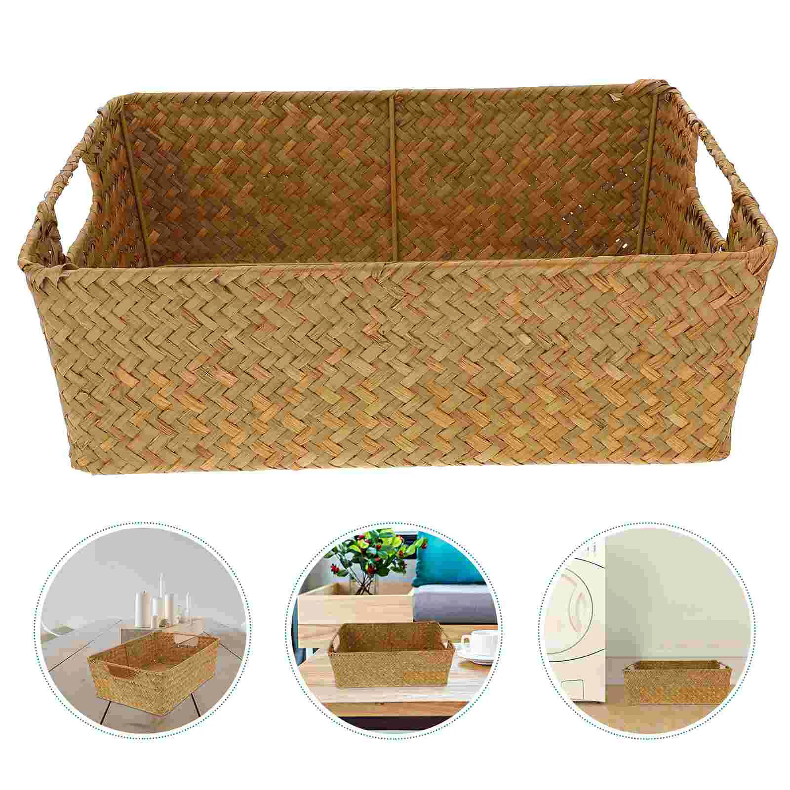 

Basket Storage Baskets Wicker Wovenseagrass Organizerrattan Fruit Bin Bins Large Rectangular Hamper Seaweedpantry Makeup Serving