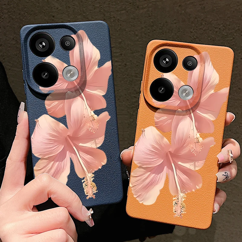Фото Чехол для телефона с цветочным принтом гибискуса для Xiaomi 13T Xiaomi 13T Pro, мягкий силиконовый противоударный чехол из ТПУ с текстурой кожи для Xiaomi 13T №1