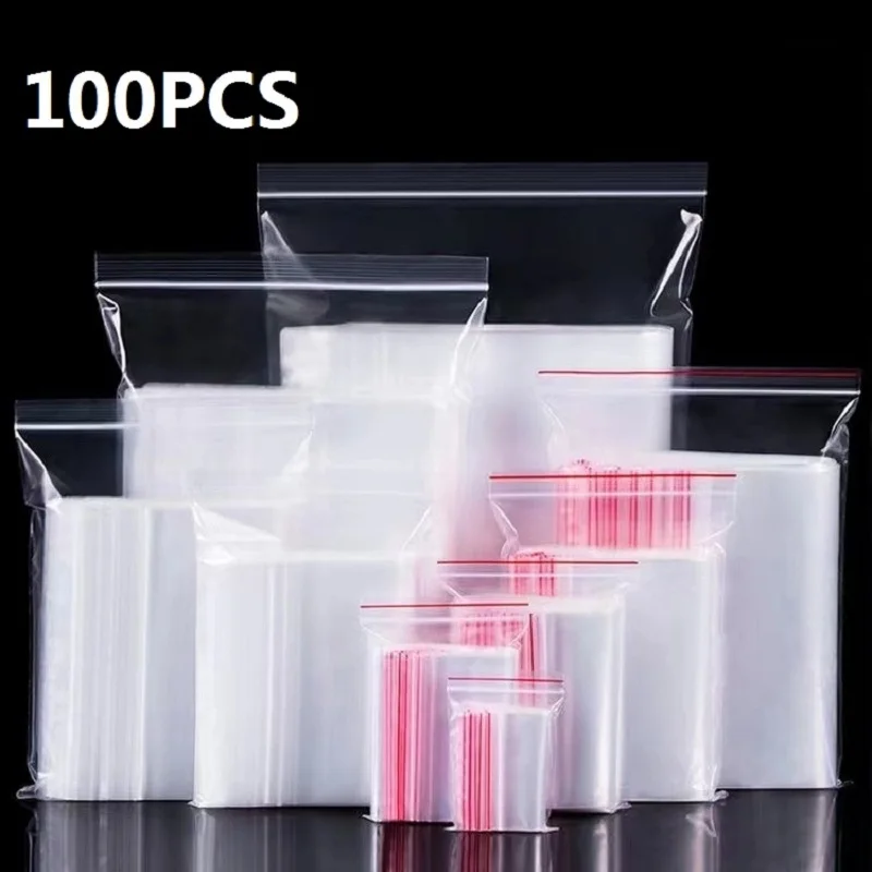 

100PCS Resealable Plastic Zip Lock Bags Clear Poly Zip lock Bag Food Storage Reclosable Vacuum Fresh Organize Storage Bag
