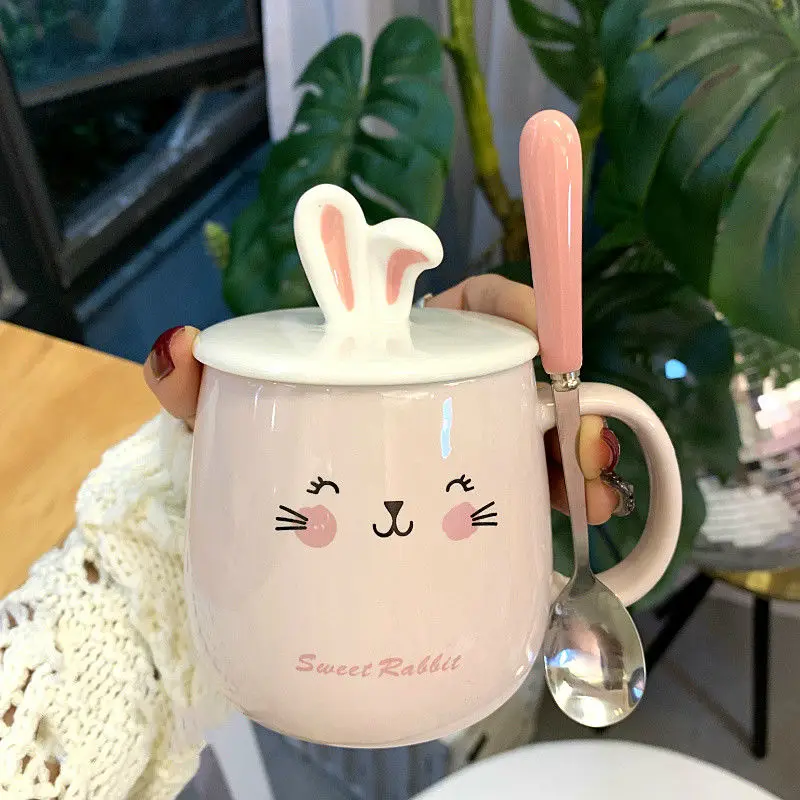 

Girl Heart Rabbit Ear Mug Rabbit Water Cup Ceramic Cup Korean Female Student Cute Breakfast Coffee Cup
