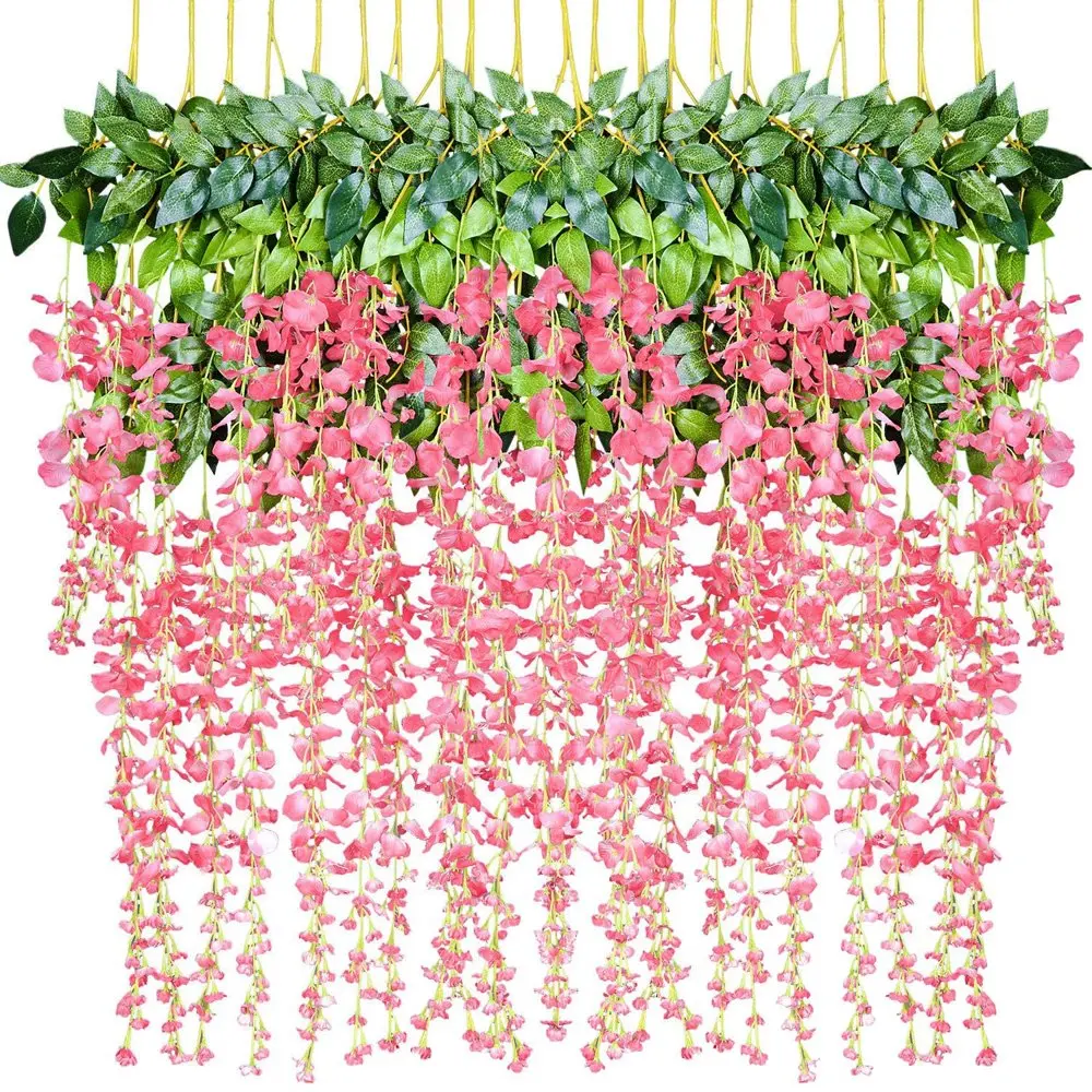 

12 Pack Artificial Fake Wisteria Vine Ratta Hanging Garland Silk Flowers String Home Party Wedding Decor 3.6 ft
