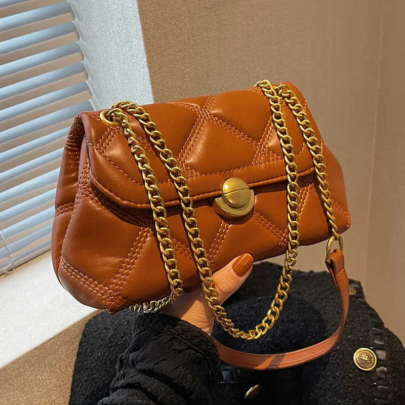 New Fashion Shoulder Underarm Bag Rhombus Chain Messenger Bags Retro Leather Simple Crossbody Storage Commute Portable Satchel