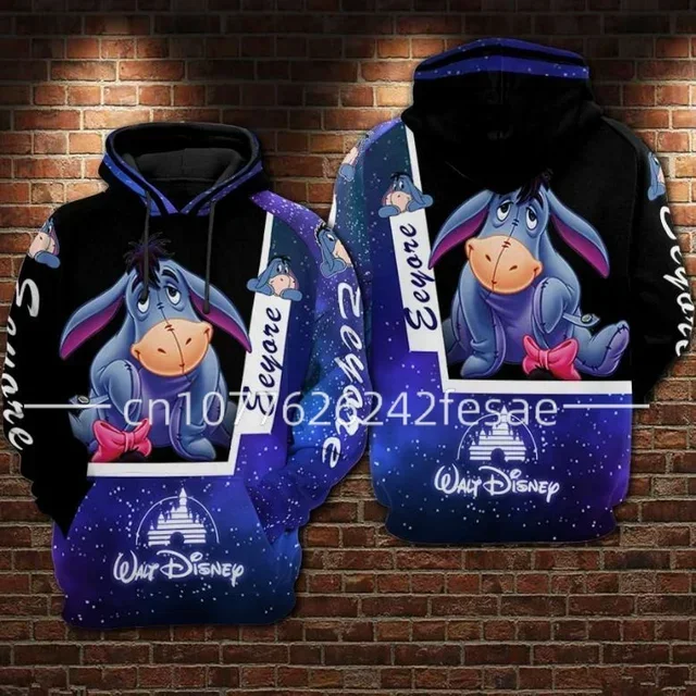 2024 New Disney Cartoon Children's Hoodies 3D Printed Eeyore Pattern Sweatshirt Fashion Street Casual for Men and Women