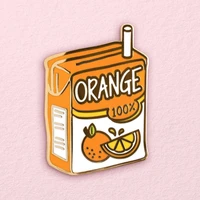 100 orange juice box brooch metal badge lapel pin jacket jeans fashion jewelry accessories gift