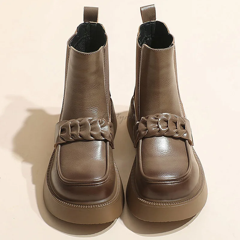 

Winter Women's Ankle Boots Sexy Round Toe Female Thick-soled Booties Retro Chunky Heel Black Women Chelsea Boots All-match