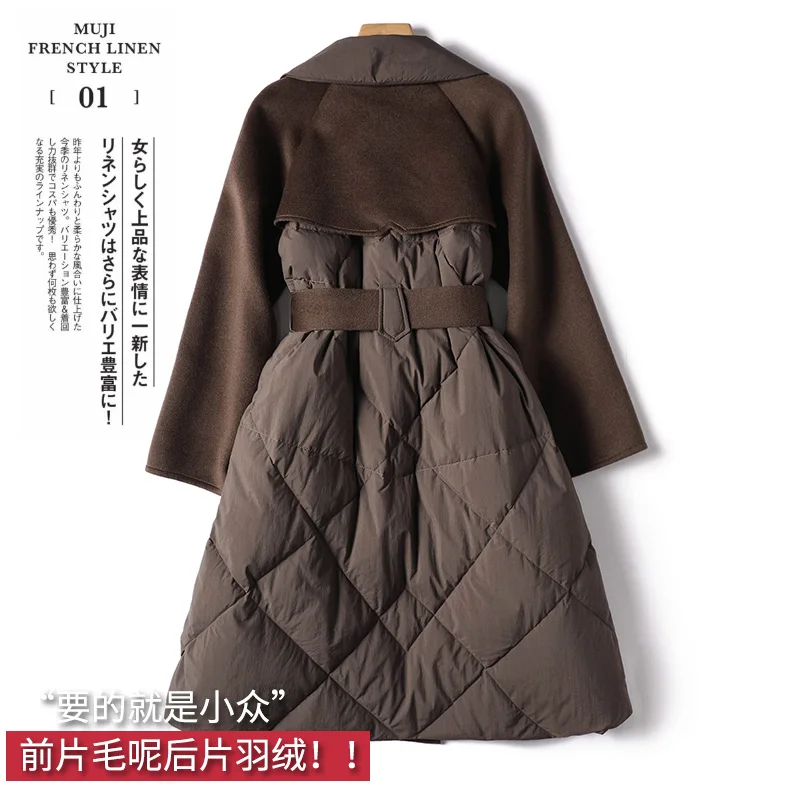 Fashion Design New Abrigos Mujer Invierno 2022  90%  White Duck Down  Long  Luxury  Winter  Spliced  Adjustable Waist  Slim