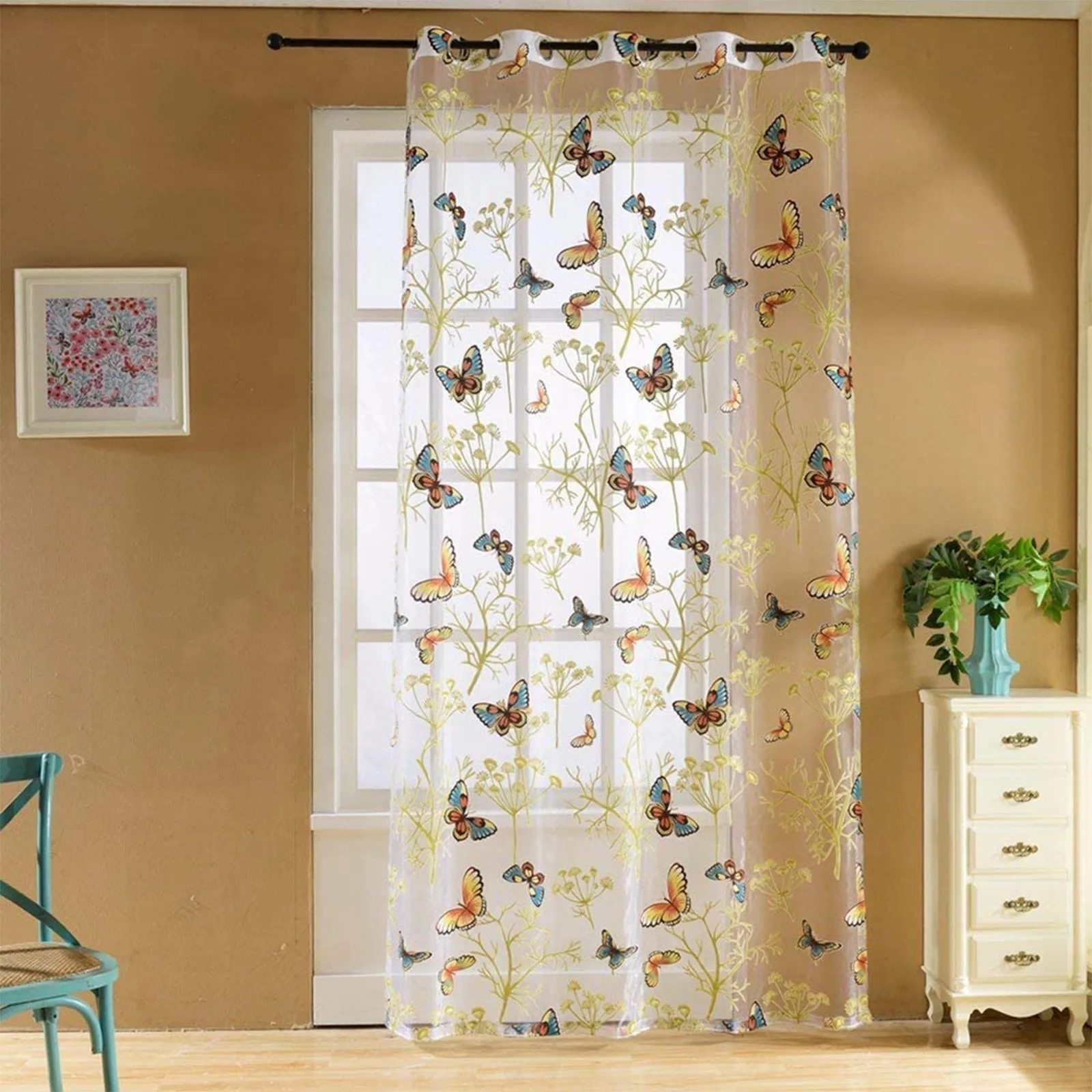 

Pocket Curtain Tub Curtain Butterfly Printing Light Permeable Balcony Living Room Curtain And Window Screen Floral Butterfly