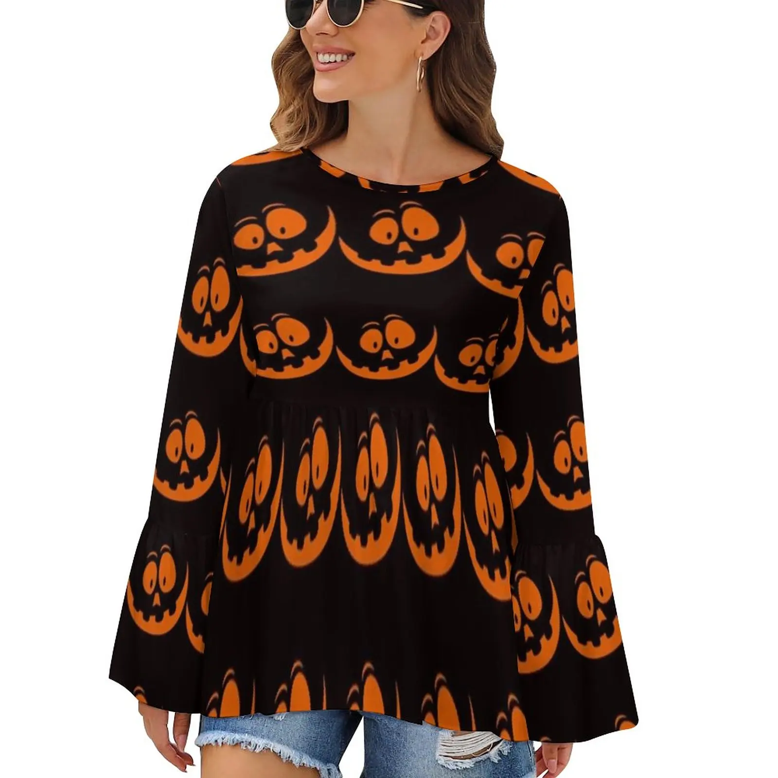 

Halloween Pumpkin Tshirt Halloween Simple Oversize Women T Shirt Casual Graphic T-Shirt