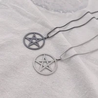 round pendant necklace for men fashion stainless steel black color star pentagram pendant box chain necklaces jewelry for women