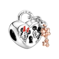 fit original pandora minnie mickey mouse charms bracelet women you me rose key heart lock beads diy jewelry for couple bangles