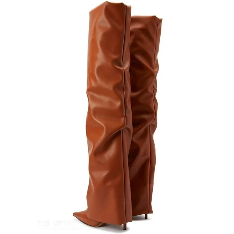Сплошной цвет ультра-высокие сапоги выше колена на шпильке с острым носком