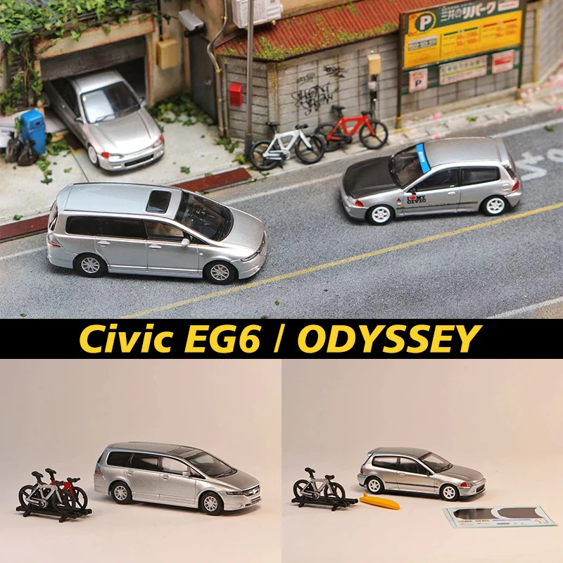 

Pre Sale Street Weapon SW 1:64 Civic EG6 ODYSEY Silver Bicycle Accessories Alloy Diorama Car Model Collection Miniature Toys
