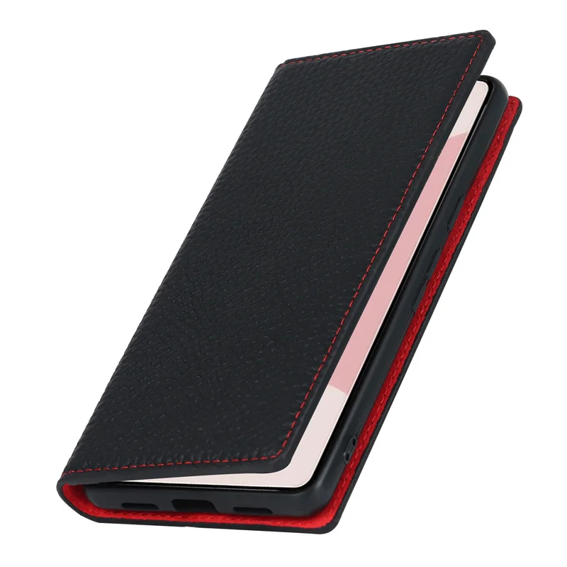 

For Google Pixel 7 Leather Case Wallet Genuine Leather Flip Cover For Google Pixel 7 6A 6 Pro Magnet With Credit Card Slot Black