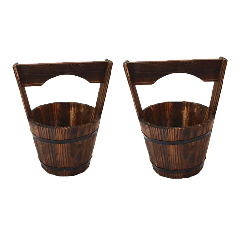 

2 Pcs Succulent Flower Pot Farmhouse Planter Indoor Hanging Planters Fence Pots Plants Round Wooden Stand Bucket