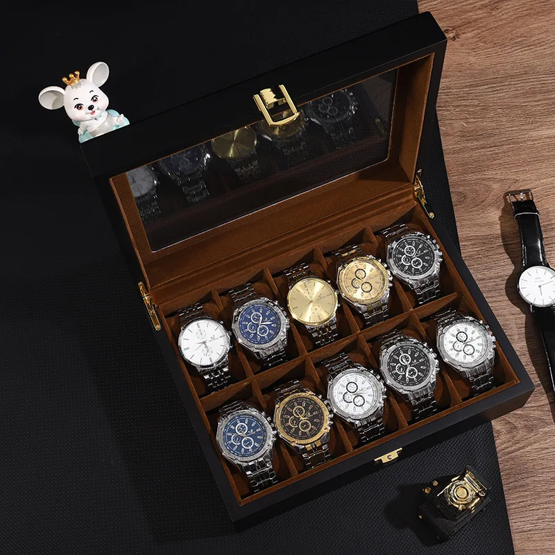 

Watch Box Organizer Storage 10 Lots Wood Luxury Wooden Case Retro Black Casket Display Boxes Watches For Men Collection Cabinet