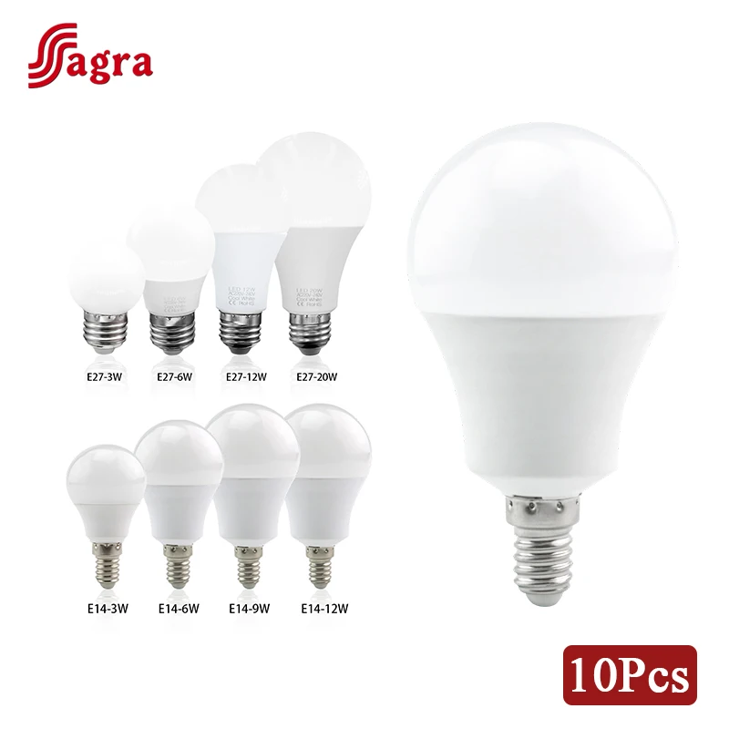 10pcs/lot LED Bulb Lamps E27 E14 220V Light Bulb 3W 6W 9W 12W 15W 18W 20W 24W Lampada Living Room Home Bombilla Warm Cold White