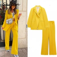 solid yellow basic office ladies jacket coat za fashion spring suit women blazer mujer 2022 abrigo mujer female tops outwear new