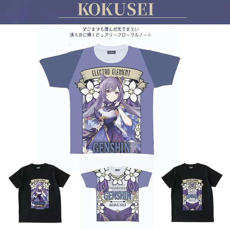 

Летняя черно-белая футболка унисекс с короткими рукавами Genshin Impact из мультфильма аниме Чжун ли Сяо Мона Gan Yu игровой периферический