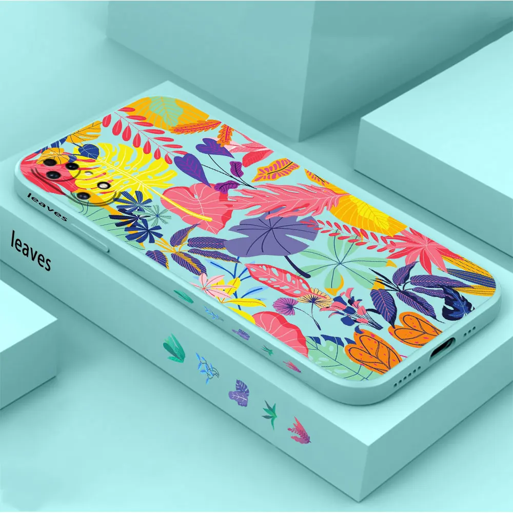 Lovely Fresh Leaves Phone Case For Huawei P60 P50 P40 P30 P20 Mate 50 40 30 20 20X 10 Colour Liquid Silicone Cover Funda Cqoue
