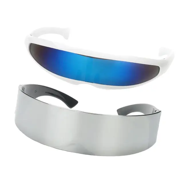 2 Pieces Fashion Narrow Blue Metallic Silver Outer Space Robot Alien Eyeglasses Shade Eyewear     Soldier Sunglasses 4