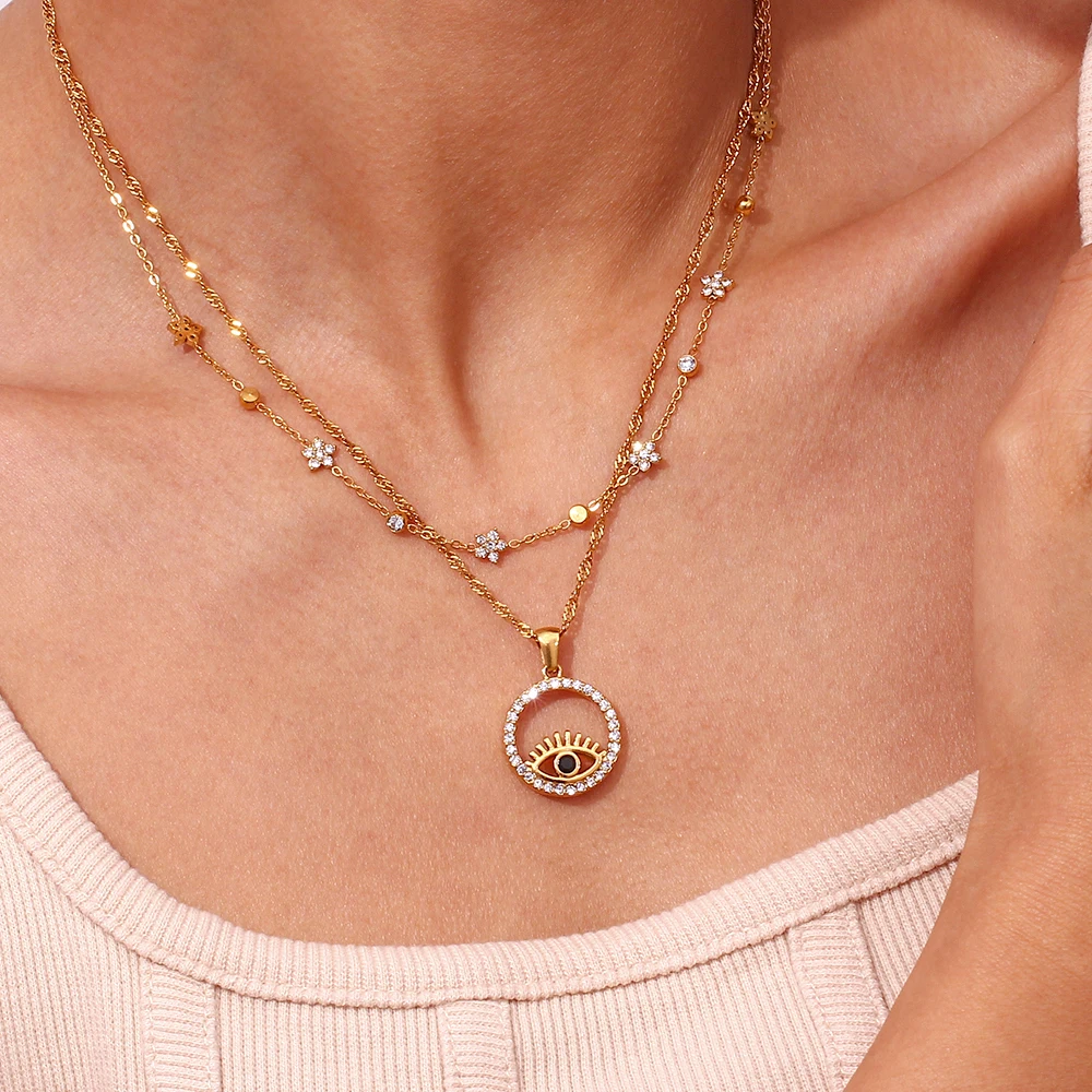 

2023 New Ladies Necklace Small Flower Round Zircon Design Chain Necklace High-End Ladies Stainless Steel Diamond Necklace