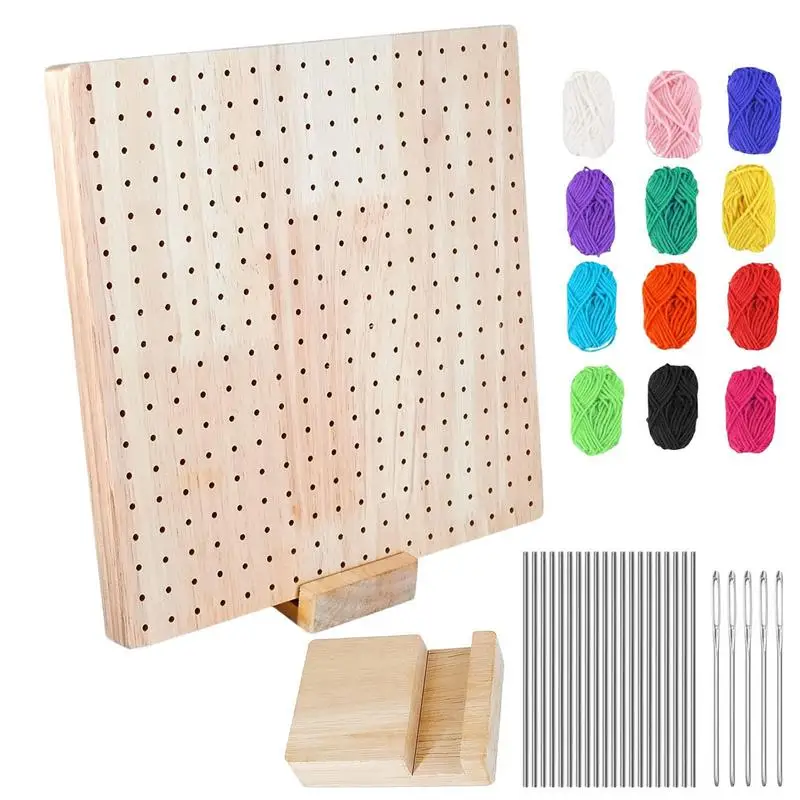 

Wooden Board For Knitting Crochet Handcrafted Knitting Board For Crochet With 5 Needles 12 Wool 8 Rods Square Granny Crochet