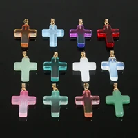 10pcs 18x25mm gradient czech lampwork crystal glass cross beads charms pendant diy handmade jewelry making necklaces accessories