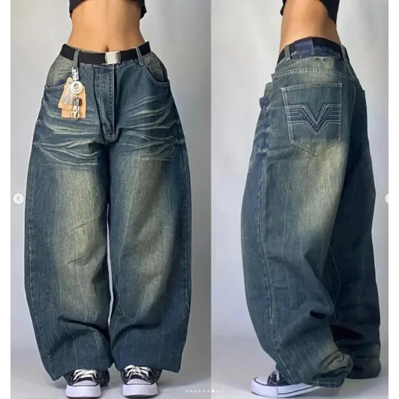 AMad ZY2K Джинсы в готическом стиле ретро Miss Me Boot Cut Женские синие джинсовые широкие