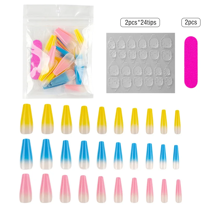 

20pcs/Set Gradient Color Long Ballet False Nail Coffin Extension Forms Fingernails Tips Frosted Fake Nail Decor Nail Accessories