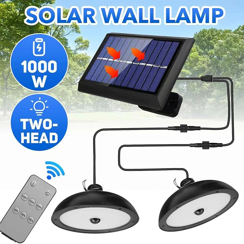 

Solar Chandelier Outdoor, Waterproof LED Lamp Double-head Pendant Light Decorations with Remote Control for Indoor Shed Barn Roo