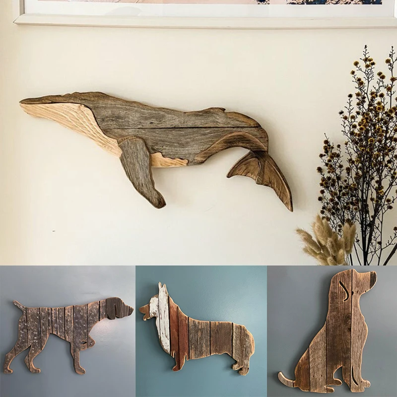 

Home Wood Carving Whale Pendant Nordic Style Labrador Large Wall Decoration Christmas Decoration Sculpture Office Accessories