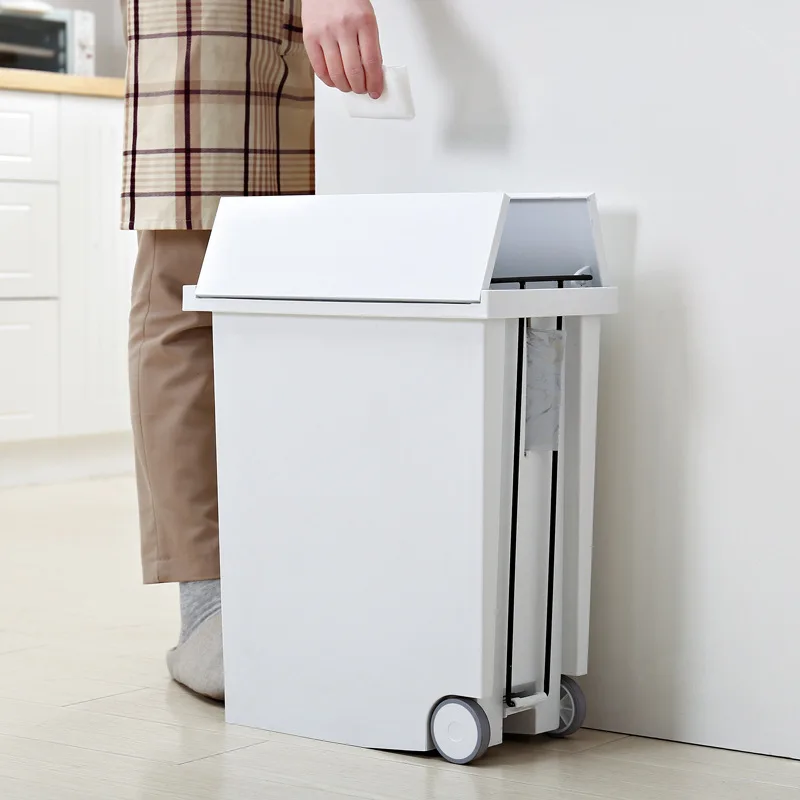 

Kitchen Trash Bin Can 20L Wet And Dry Sorted Waste Wheels Pedal Press Opening Garbage Corner Space Saving Bucket