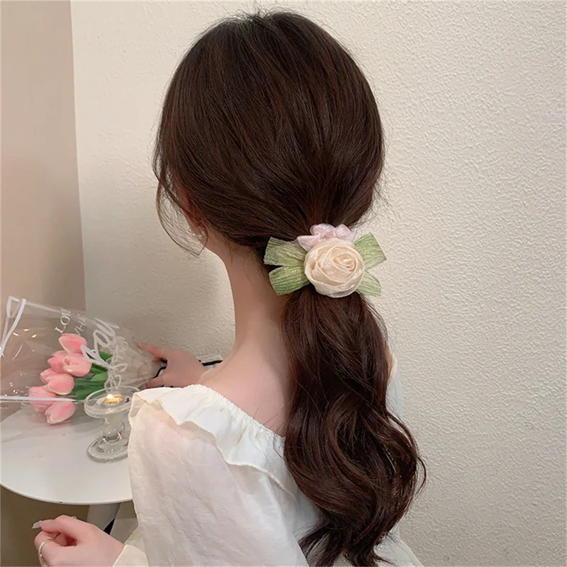 Резинки для волос с милой розой женские сетчатые большие веревки резинка феи