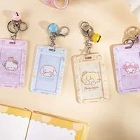anime sanrio card sleeve hello kittys cartoon cinnamoroll cute pompom purin my melody keychain card cover pendant toy girls